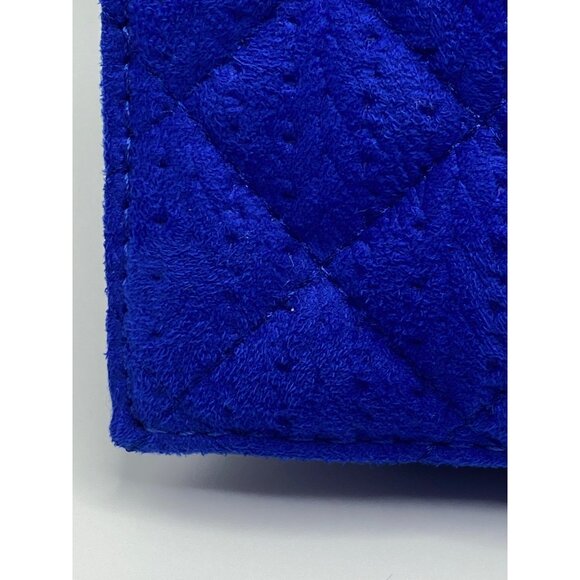 Royal Blue Quilted Velvet feel  Clutch Wristlet With Chain Strap & Turn Lock Clo - Picture 5 of 15